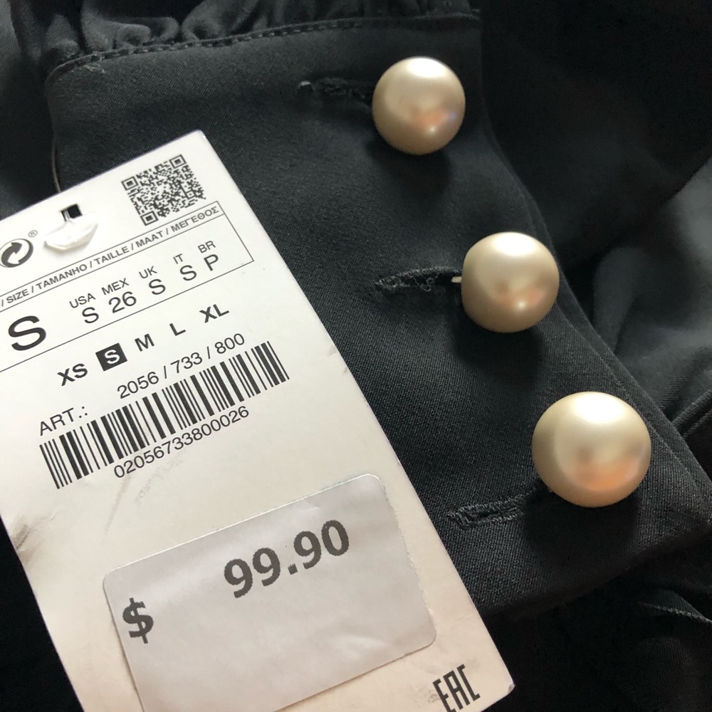 NWT ZARA BLACK CROSSOVER JUMPSUIT WITH FAUX PEARLS - Picture 4 of 15